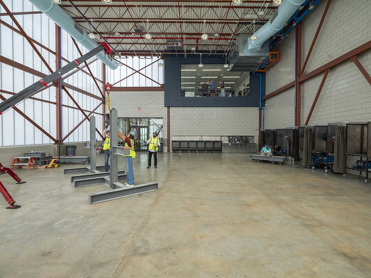 students in a construction lab